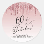 バラ金ゴールドピンクグリッター60th誕生日パーティー ラウンドシール (正面)
