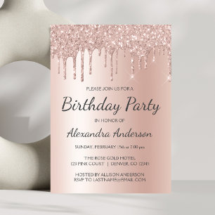 バラ金ゴールドピンクグリッターAny Age Birthday Party 招待状