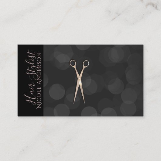 バラ金ゴールドピンクシザーズブラックミニマル美容師 名刺 (正面)