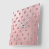 バラ金ゴールドピンクシャイングラム水玉模様シモダンック スクエア壁時計 (傾斜)