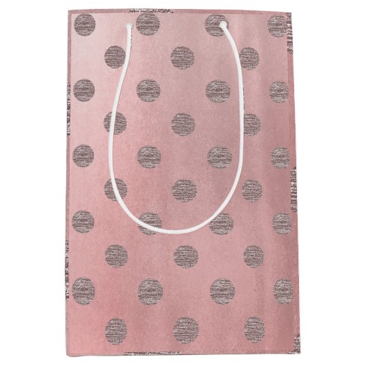 バラ金ゴールドピンクシャイングラム水玉模様シモダンック ミディアムペーパーバッグ (正面)