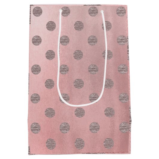 バラ金ゴールドピンクシャイングラム水玉模様シモダンック ミディアムペーパーバッグ (裏面)