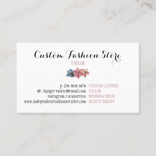 バラ金ゴールドピンクシーストレステーラーフローラハンガー 名刺 (裏面)