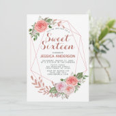 バラ金ゴールドピンクジオメトリグリッターSweet sixteen 招待状 (スタンド正面)