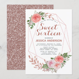 バラ金ゴールドピンクジオメトリグリッターSweet sixteen 招待状