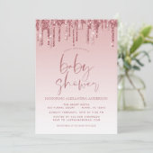 バラ金ゴールドピンクスパークルグリッターベビーシャワー 招待状 (スタンド正面)