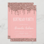 バラ金ゴールドピンクスパークルグリッター任意の年齢誕生日 招待状 (正面/裏面)