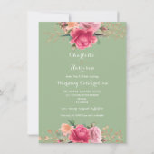 バラ金ゴールドピンクセージグリーンフローラ結婚ズ 招待状 (正面)