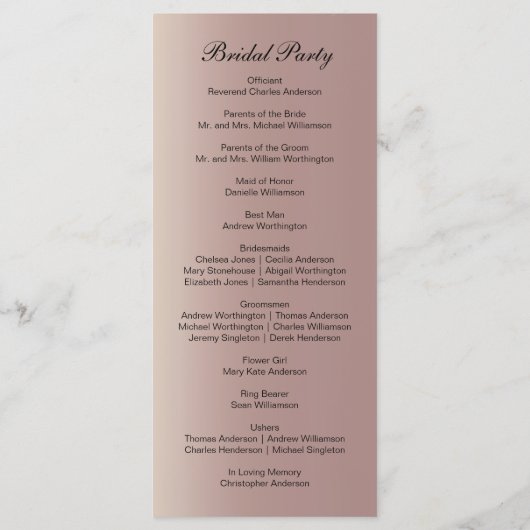 バラ金ゴールドピンクトレンディーモダン結婚式 プログラム (裏面)