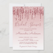 バラ金ゴールドピンクドリッピンググリッターブライダルシャワー 招待状 (正面)