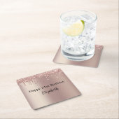 バラ金ゴールドピンクドリッピンググリッター21歳の誕生日 スクエアペーパーコースター (インサイチュ)