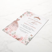 バラ金ゴールドピンクドレスフローラキンセアニェラ 箔招待状 (回転した状態)