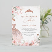 バラ金ゴールドピンクドレスフローラキンセアニェラ 箔招待状 (立ち正面)