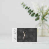 バラ金ゴールドピンクハサミ白黒美容師 名刺 (スタンド正面)