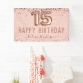 バラ金ゴールドピンクハッピー15誕生日バナー 横断幕 (インサイチュ)