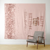 バラ金ゴールドピンクハッピー15th誕生日タペストリー タペストリー (インサイチュ(横))