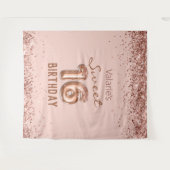 バラ金ゴールドピンクハッピー16th誕生日タペストリー タペストリー (正面(横))