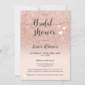 バラ金ゴールドピンクハートスクリプトシックブライダルシャワー 招待状 (正面)