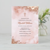 バラ金ゴールドピンクバタフライクロスガールバプテスマ 箔招待状 (立ち正面)