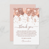 バラ金ゴールドピンクバルーン誕生日パーティー サンキューカード (正面/裏面)