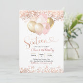 バラ金ゴールドピンクバルーン16歳の誕生日パーティー 招待状 (スタンド正面)