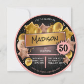 バラ金ゴールドピンクバルーン50誕生日60 招待状 (正面)