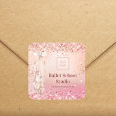 バラ金ゴールドピンクバレエダンススクールロゴ スクエアシール