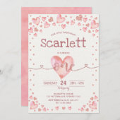 バラ金ゴールドピンクバレンタインスウィート1歳の誕生日 招待状 (正面/裏面)