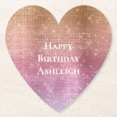 バラ金ゴールドピンクパープルスパークル誕生日 ペーパーコースター (正面)
