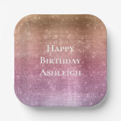バラ金ゴールドピンクパープルスパークル誕生日 ペーパープレート (正面)