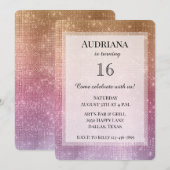 バラ金ゴールドピンクパープルスパークル誕生日 招待状 (正面/裏面)