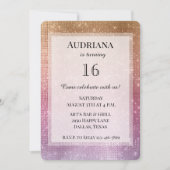 バラ金ゴールドピンクパープルスパークル誕生日 招待状 (正面)