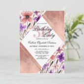 バラ金ゴールドピンクパープルフラワーウォーターカラー誕生日 招待状 (スタンド正面)