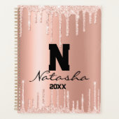 バラ金ゴールドピンクフェイクグリッター名前をカスタムする年 プランナー手帳 (正面)