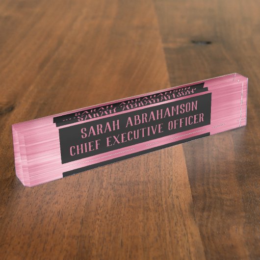 バラ金ゴールドピンクフォイルグラムデスクの看板プレート デスクネームプレート (側面)