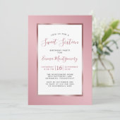 バラ金ゴールドピンクフォイルフレームスウィート16誕生日パーティー 招待状 (スタンド正面)