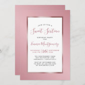 バラ金ゴールドピンクフォイルフレームスウィート16誕生日パーティー 招待状 (正面/裏面)