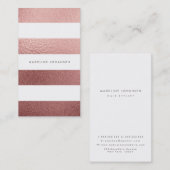 バラ金ゴールドピンクフォイルホワイトストライプ美容師 名刺 (正面/裏面)