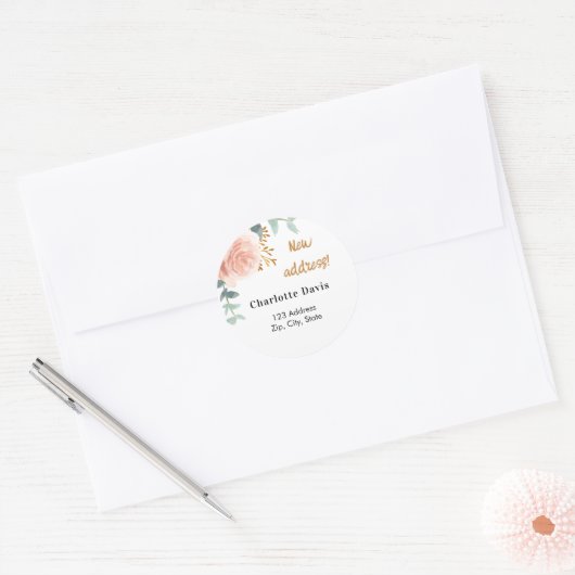 バラ金ゴールドピンクフローラが新しいアドレスを移動 ラウンドシール (封筒)