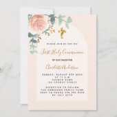 バラ金ゴールドピンクフローラクロス第1聖餐式 招待状 (正面)