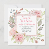 バラ金ゴールドピンクフローラグリッターSweet sixteen 招待状 (正面)