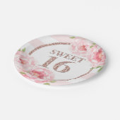 バラ金ゴールドピンクフローラスイート16バースデーパーティー ペーパープレート (アングル)