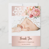 バラ金ゴールドピンクフローラバプテスマ写真サンキューカード 招待状 (正面)