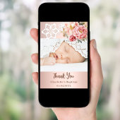 バラ金ゴールドピンクフローラバプテスマ写真サンキューカード 招待状