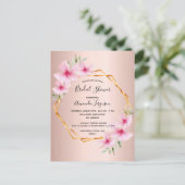 バラ金ゴールドピンクフローラブライダルシャワー招待 ポストカード (スタンド正面)