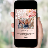 バラ金ゴールドピンクフローラレース写真サンキューカード 招待状