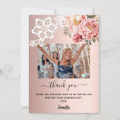 バラ金ゴールドピンクフローラレース写真サンキューカード 招待状 (正面)
