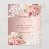 バラ金ゴールドピンクフローラレース結婚式招待状 (正面)