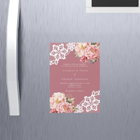 バラ金ゴールドピンクフローラレース高級結婚店 マグネット招待状