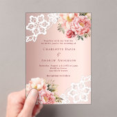 バラ金ゴールドピンクフローラレ結婚ース アクリル招待状 (インサイチュ (ポータブル))
